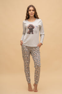 Pijama damă bumbac cu mânecă lungă „Grateful Heart"