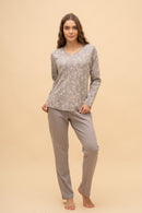 Pijama damă bumbac interlock cu mânecă lungă „Flowers"