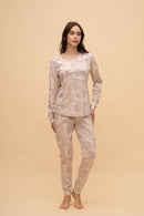 Pijama damă bumbac interlock cu mânecă lungă „Heritage"