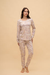 Pijama damă bumbac interlock cu mânecă lungă „Heritage"