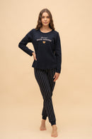 Pijama damă bumbac interlock cu mânecă lungă „Mon amour"