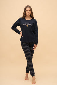 Pijama damă bumbac interlock cu mânecă lungă „Mon amour"