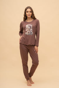 Pijama damă bumbac interlock cu mânecă lungă „Snowy Day"