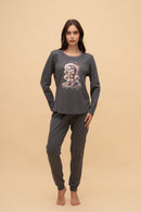 Pijama damă bumbac interlock cu mânecă lungă „Snowy Day"