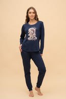 Pijama damă bumbac interlock cu mânecă lungă „Snowy Day"