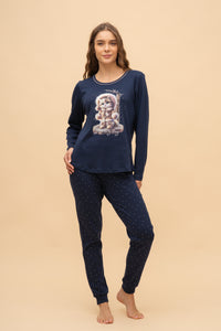 Pijama damă bumbac interlock cu mânecă lungă „Snowy Day"