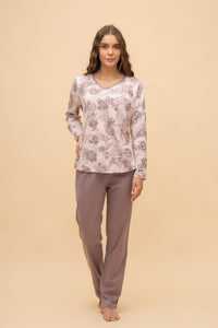 Pijama damă bumbac cu mânecă lungă „Leafy"