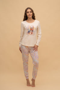 Pijama damă bumbac cu mânecă lungă „Lucid"