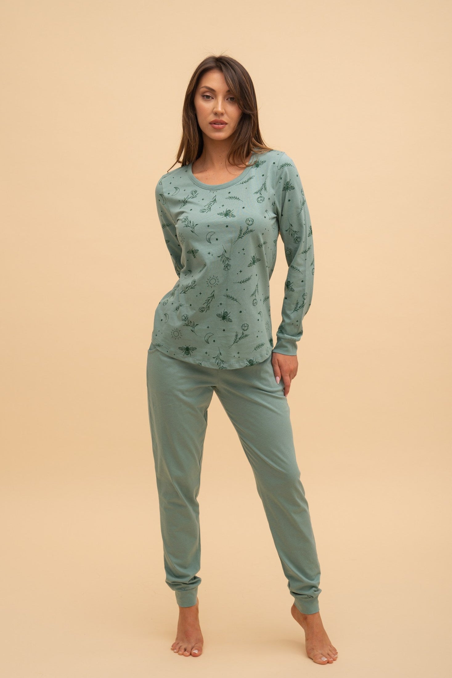 Pijama damă bumbac cu mânecă lungă „Misty”