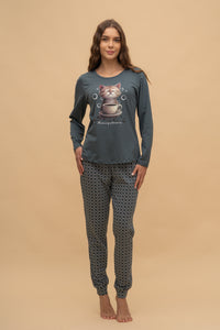 Pijama damă bumbac cu mânecă lungă „Morning Pleasure” 