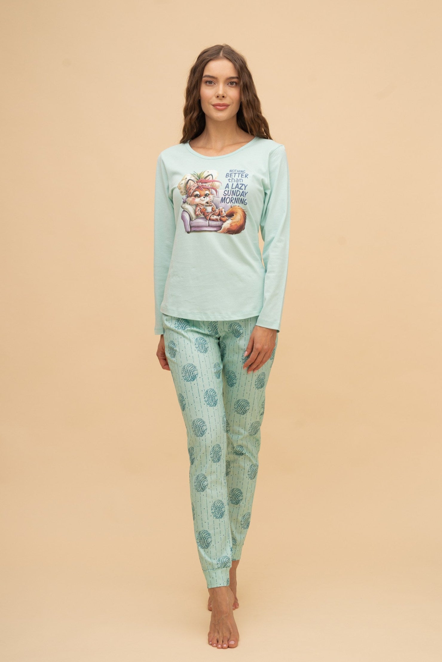 Pijama damă bumbac cu mânecă lungă „Nothing Better” 