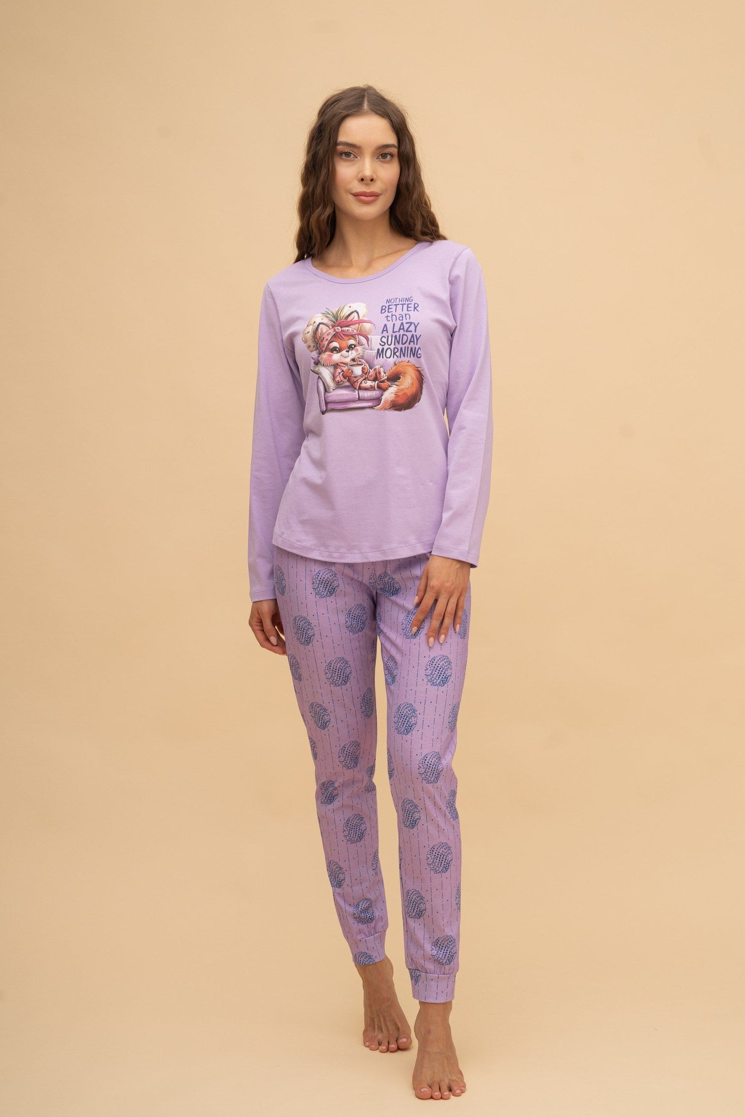 Pijama damă bumbac cu mânecă lungă „Nothing Better” 