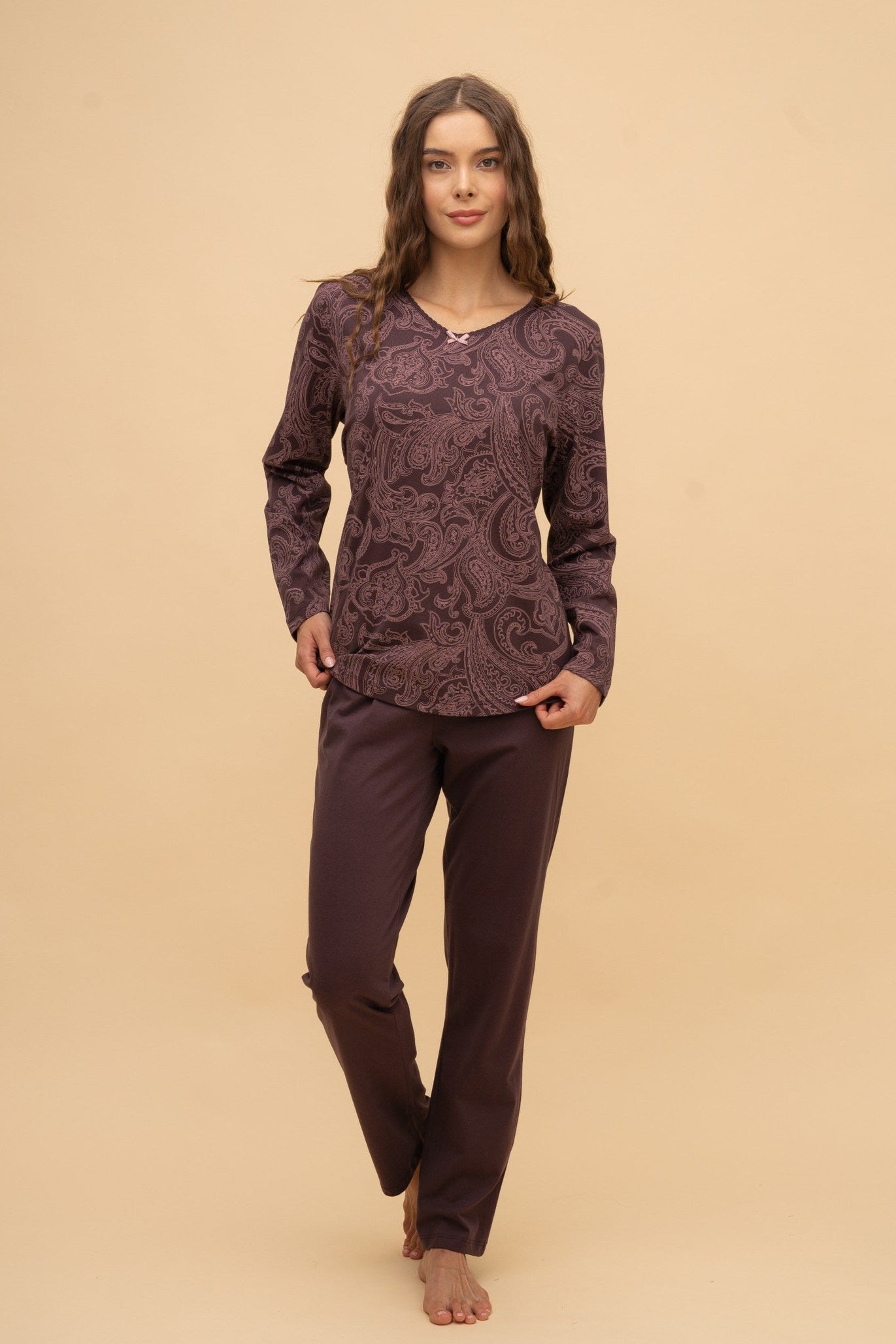 Pijama damă bumbac cu mânecă lungă „Paisley” 
