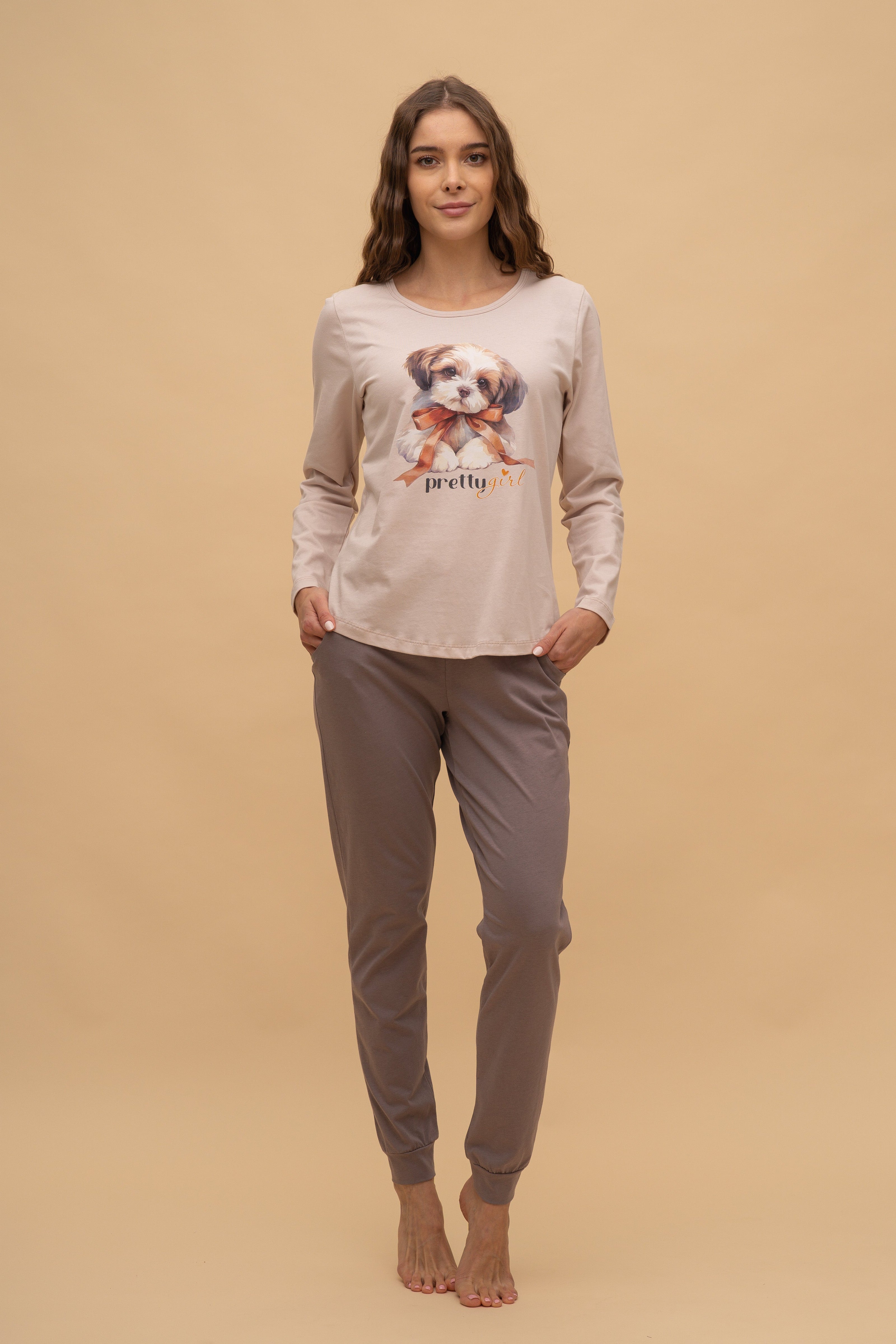 Pijama damă bumbac cu mânecă lungă „Pretty Girl"
