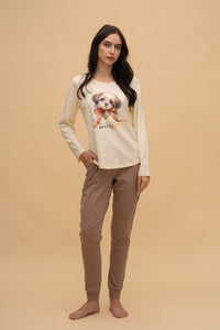 Pijama damă bumbac cu mânecă lungă „Pretty Girl"