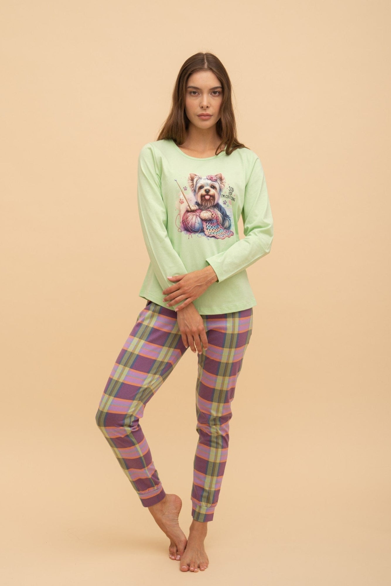 Pijama damă bumbac cu mânecă lungă „Sod off”