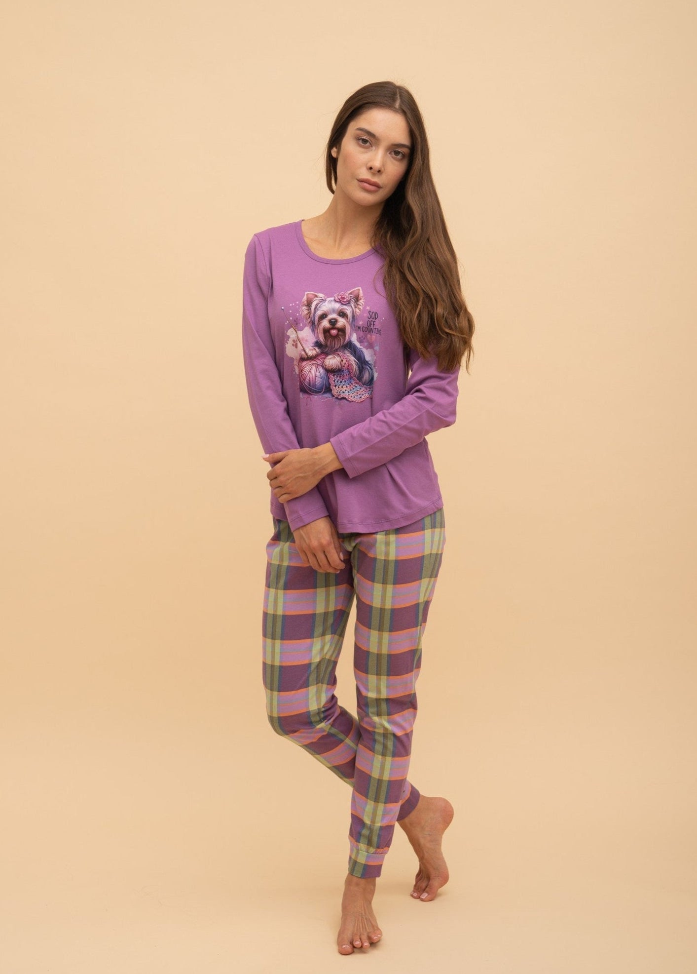 Pijama damă bumbac cu mânecă lungă „Sod off” 