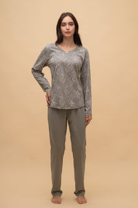 Pijama damă bumbac cu mânecă lungă „Tulip Top"