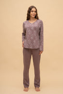 Pijama damă bumbac cu mânecă lungă „Tulip Top"