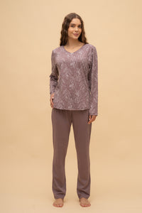 Pijama damă bumbac cu mânecă lungă „Tulip Top"