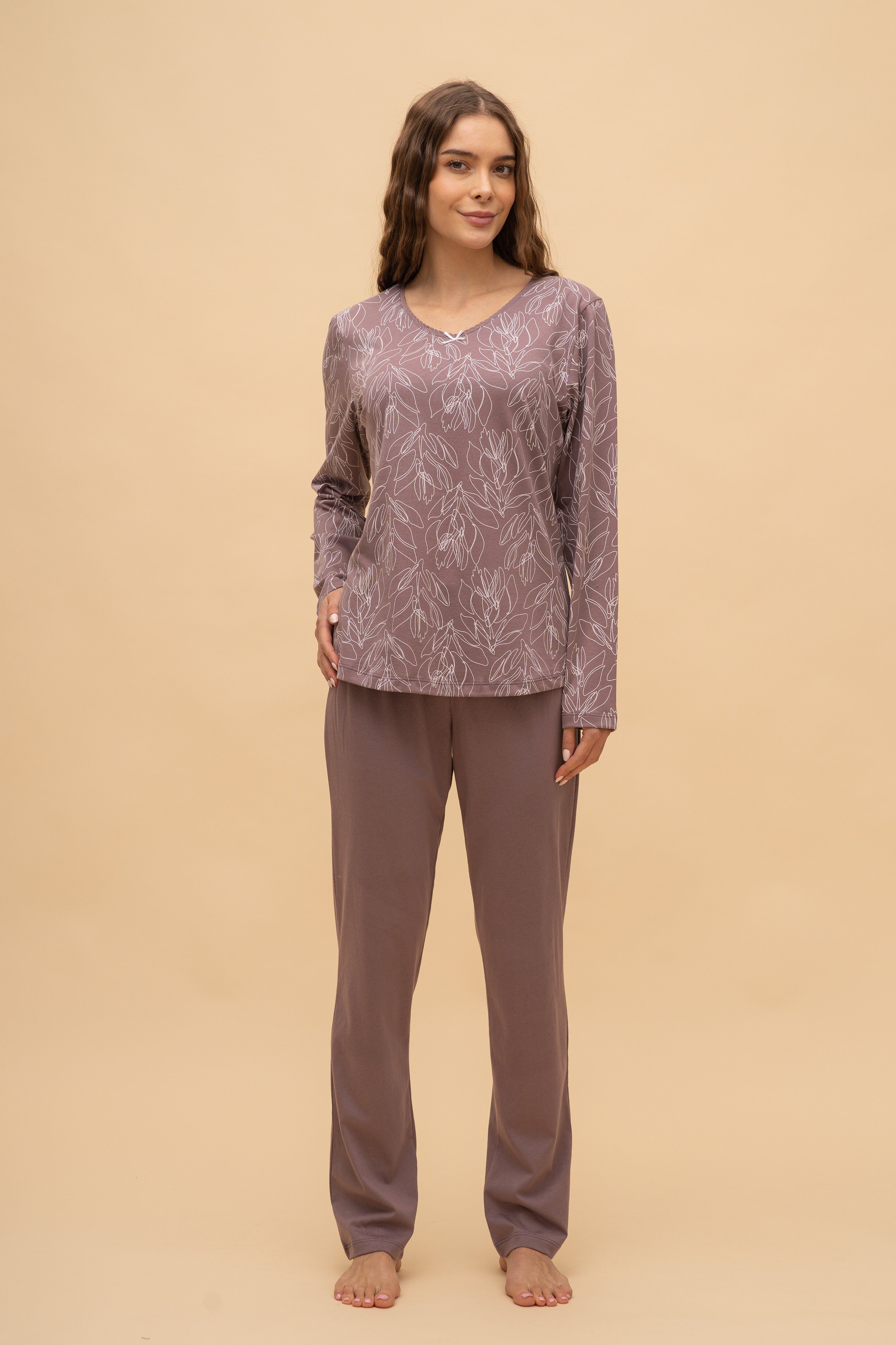 Pijama damă bumbac cu mânecă lungă „Tulip Top"