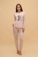 Pijama damă bumbac cu mânecă lungă „Winter Kitty"