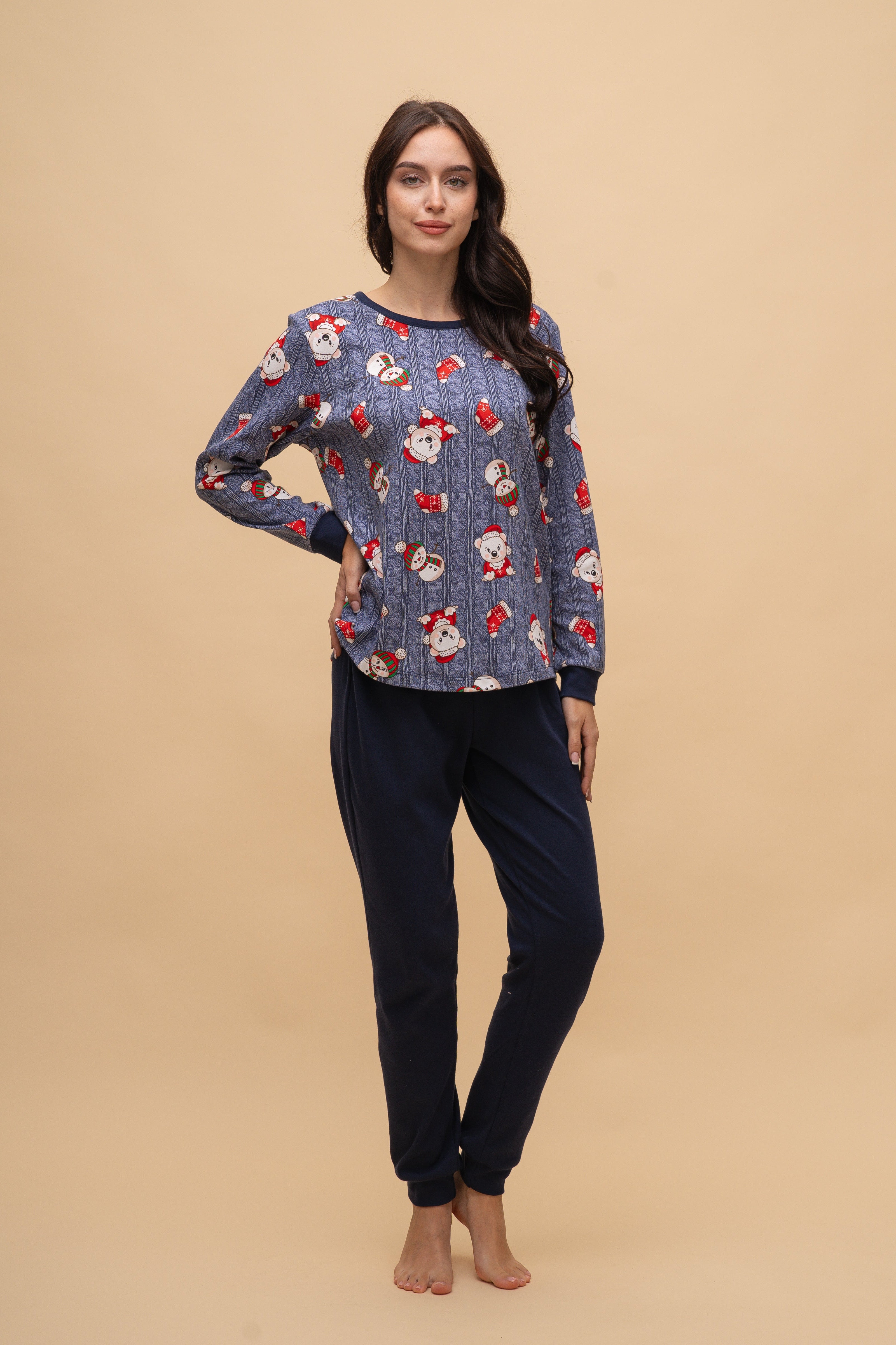 Pijama damă bumbac interlock cu mânecă lungă „Christmas Sweater"